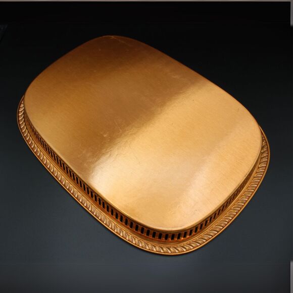 Vintage Copper Plated Tray Scroll Filigree Design Pattern Retro Kitchen Decor - Picture 3 of 7